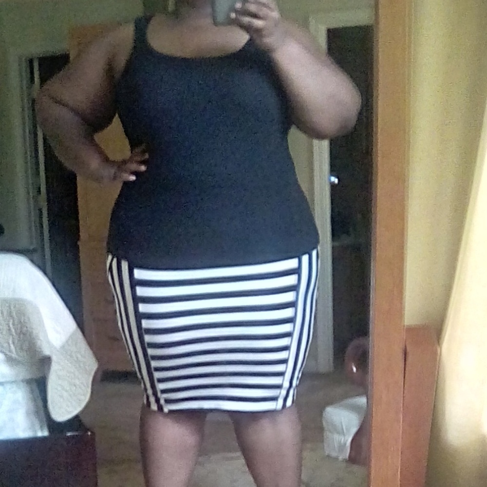 Black and white striped midi skirt